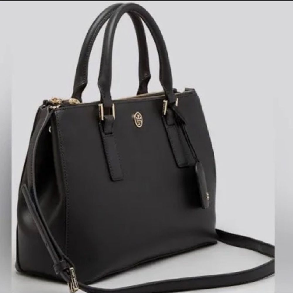 Tory Burch Robinson Double Zip Tiger's Eye Leather Tote.